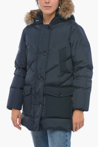 Quilted Down Jacket with Real Fur