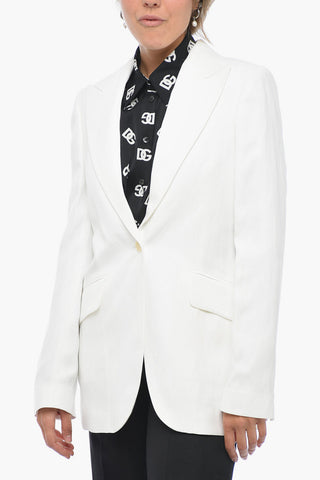 Blazer 1 Bottone in Misto Lino con Rever a Lancia