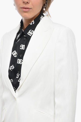 Blazer 1 Bottone in Misto Lino con Rever a Lancia