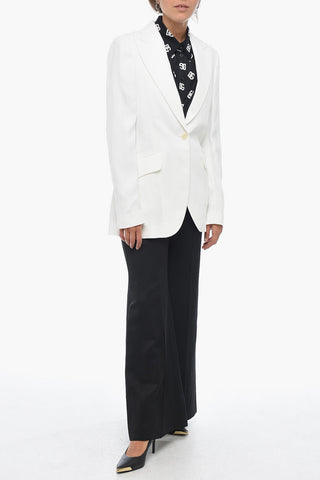 Blazer 1 Bottone in Misto Lino con Rever a Lancia