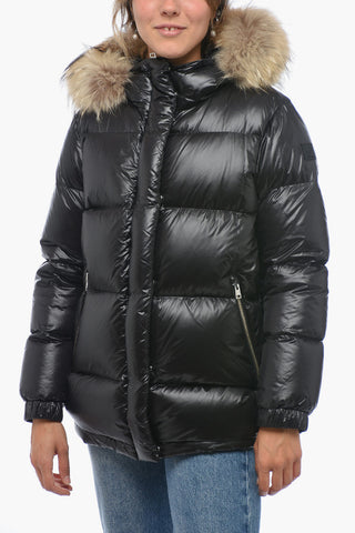 Quilted Down Jacket with Detachable Real Fur Trim