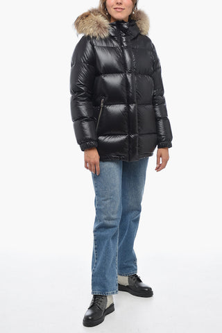 Quilted Down Jacket with Detachable Real Fur Trim
