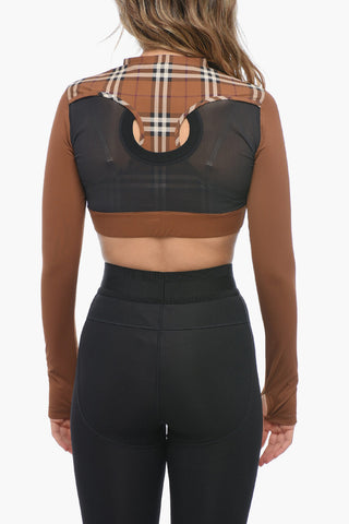 Crop Top Motivo Tartan con Inserti in Mesh