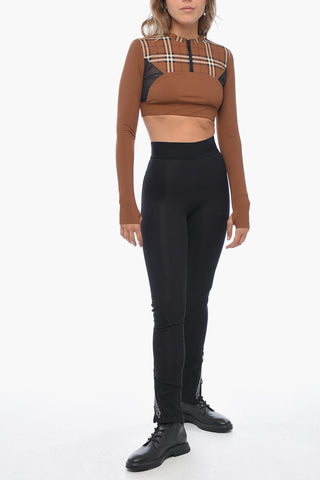 Crop Top Motivo Tartan con Inserti in Mesh