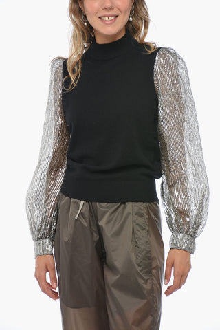 Turtleneck Sweater with Sleeves Crinkle Effect