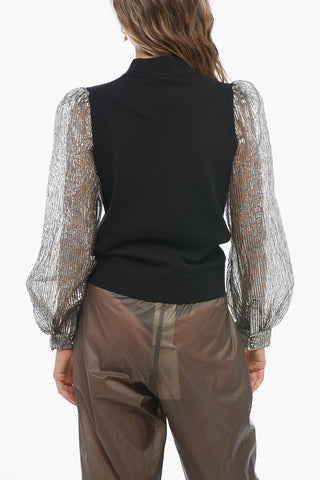 Turtleneck Sweater with Sleeves Crinkle Effect