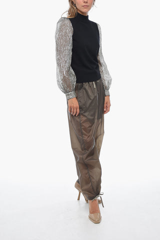 Turtleneck Sweater with Sleeves Crinkle Effect