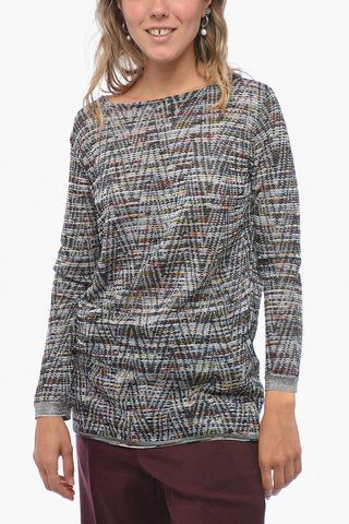 Rundhalspullover aus Stretchstoff mit Lurex-Besatz
