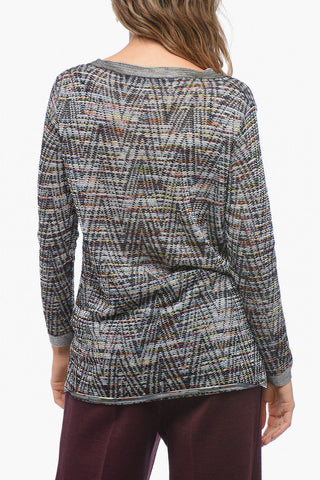 Rundhalspullover aus Stretchstoff mit Lurex-Besatz