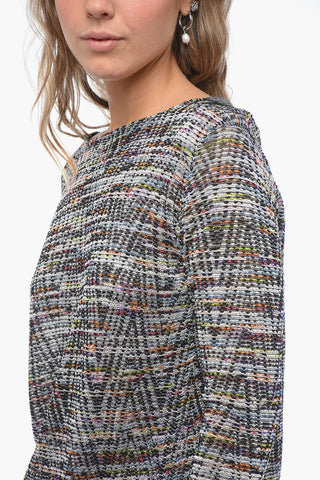Rundhalspullover aus Stretchstoff mit Lurex-Besatz