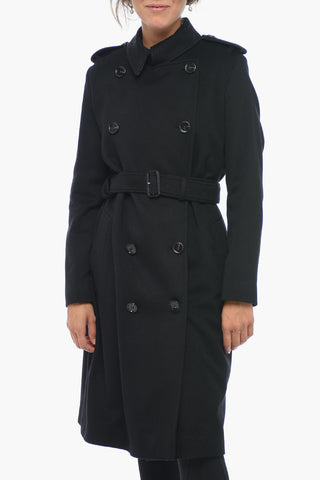 Double-breasted Pure Cashmere Coat with Tartan Detail