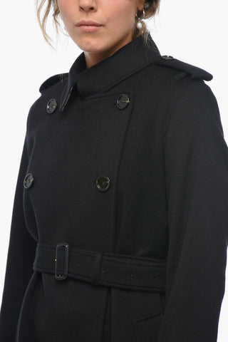 Double-breasted Pure Cashmere Coat with Tartan Detail