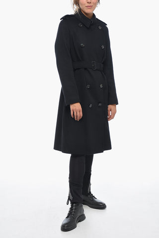 Double-breasted Pure Cashmere Coat with Tartan Detail