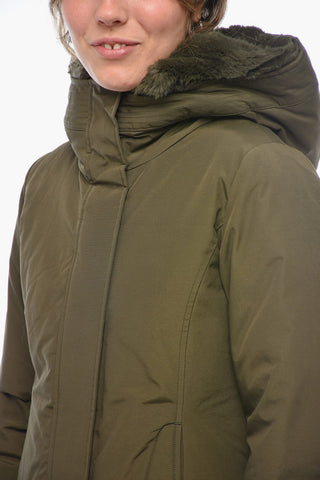 Solid Color BOULDER Down Jacket with Faux Fur Trim