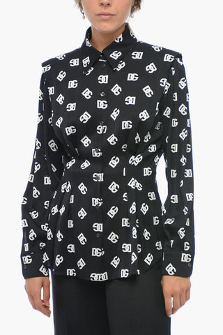 Camicia Slim Fit in Misto Seta Monogram