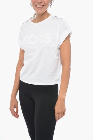 Ton-sur-ton Printed T-shirt with Buttoned Detail