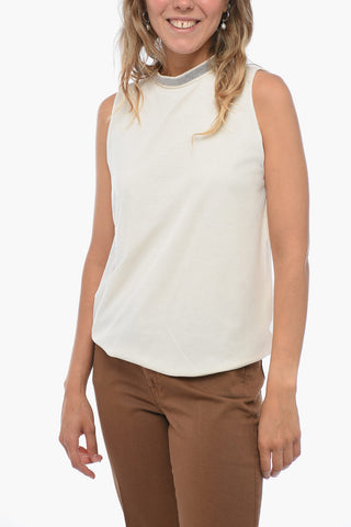 Tank Top in Mesh con Dettaglio Gioiello