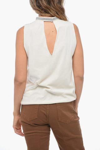 Tank Top in Mesh con Dettaglio Gioiello