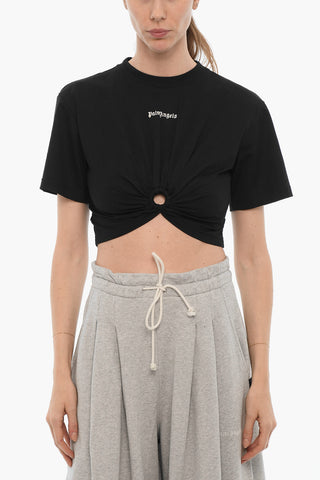 T-Shirt Crop in Tinta Unita con Dettaglio Cut-Out