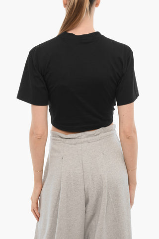 T-Shirt Crop in Tinta Unita con Dettaglio Cut-Out