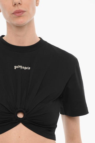 T-Shirt Crop in Tinta Unita con Dettaglio Cut-Out