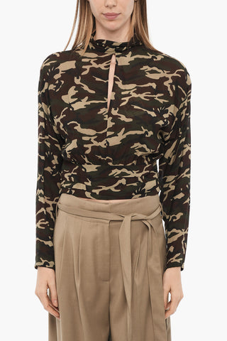 Camouflage Cropped Blouse with Cut Out Detail