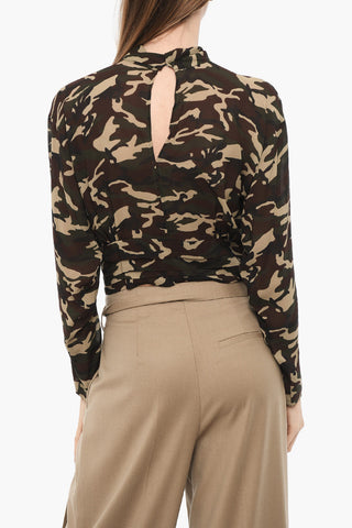 Camouflage Cropped Blouse with Cut Out Detail