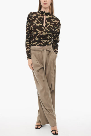 Camouflage Cropped Blouse with Cut Out Detail