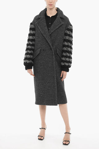 Cappotto a Doppiopetto con Maniche in Crochet