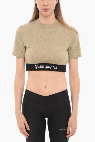 Lurex Crop T-Shirt with Logoed Band