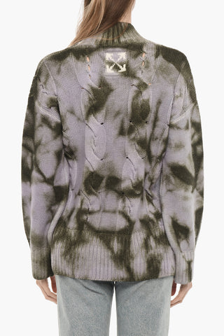 SEASONAL Tie-Dye Effect Turtle-neck Cable Knit Sweater with Cut-Out Details
