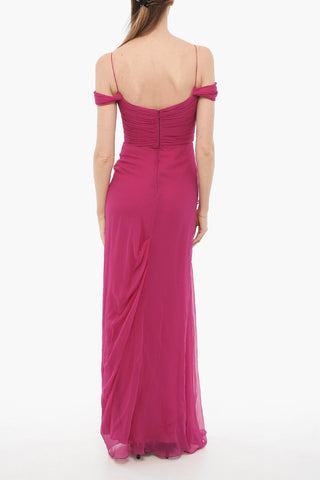 Long Silk Chiffon Dress with Gatherings