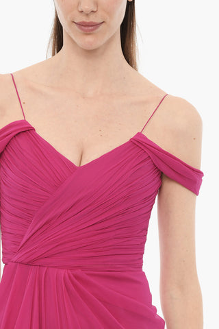 Long Silk Chiffon Dress with Gatherings