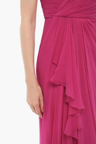 Long Silk Chiffon Dress with Gatherings