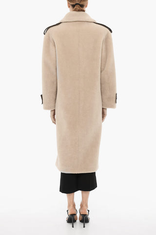 Faux Fur Double Breasted Coat with Faux Leather Details
