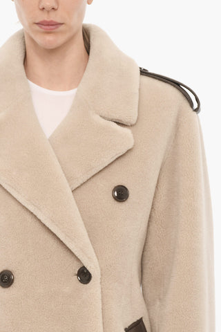 Faux Fur Double Breasted Coat with Faux Leather Details