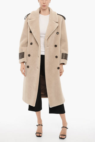 Faux Fur Double Breasted Coat with Faux Leather Details