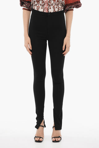 High-Waisted Stretch Fabric Pants with Ankle Zip