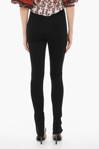 High-Waisted Stretch Fabric Pants with Ankle Zip