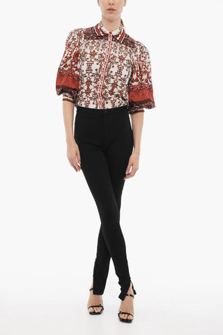 High-Waisted Stretch Fabric Pants with Ankle Zip