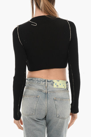 SEASONAL Cardigan Crop a Coste con Scollo a V