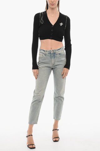 SEASONAL Cardigan Crop a Coste con Scollo a V