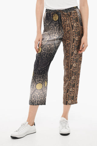 Pantaloni in Seta a Fantasia con Elastico in Vita