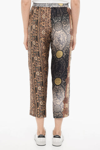 Pantaloni in Seta a Fantasia con Elastico in Vita