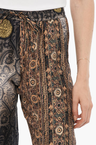 Pantaloni in Seta a Fantasia con Elastico in Vita