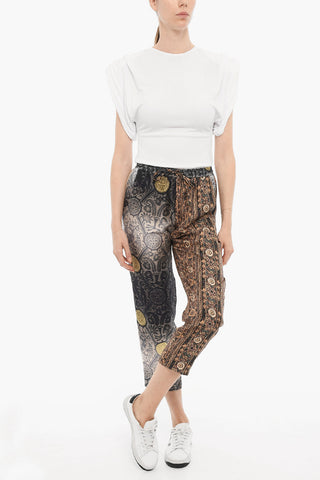 Pantaloni in Seta a Fantasia con Elastico in Vita