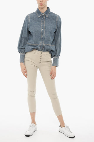 Cotton Twill Pants with Ornamental Buttons