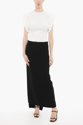 Solid Color JUTE Maxi Skirt with Double Split