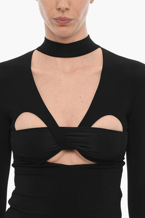 Neckholder-Top mit langen Ärmeln und Cut-Out-Details