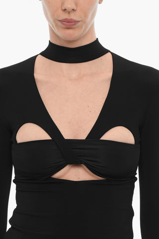 Neckholder-Top mit langen Ärmeln und Cut-Out-Details